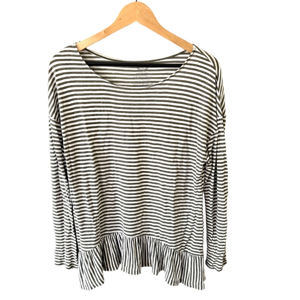 Faded Glory Green and White Striped Shirt